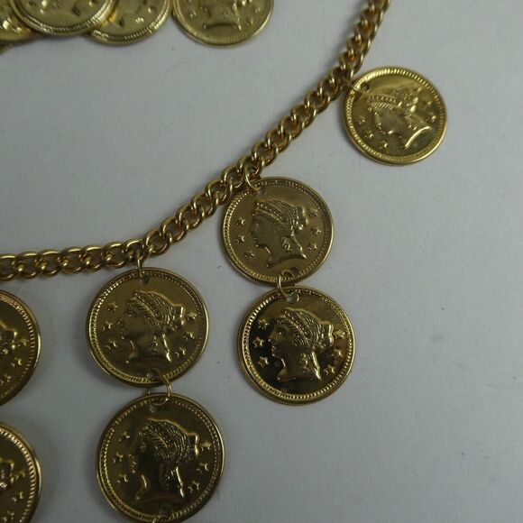 Boho International Festival Faux Coin Gold Tone Necklace Dangly Earrings Set - Picture 5 of 10